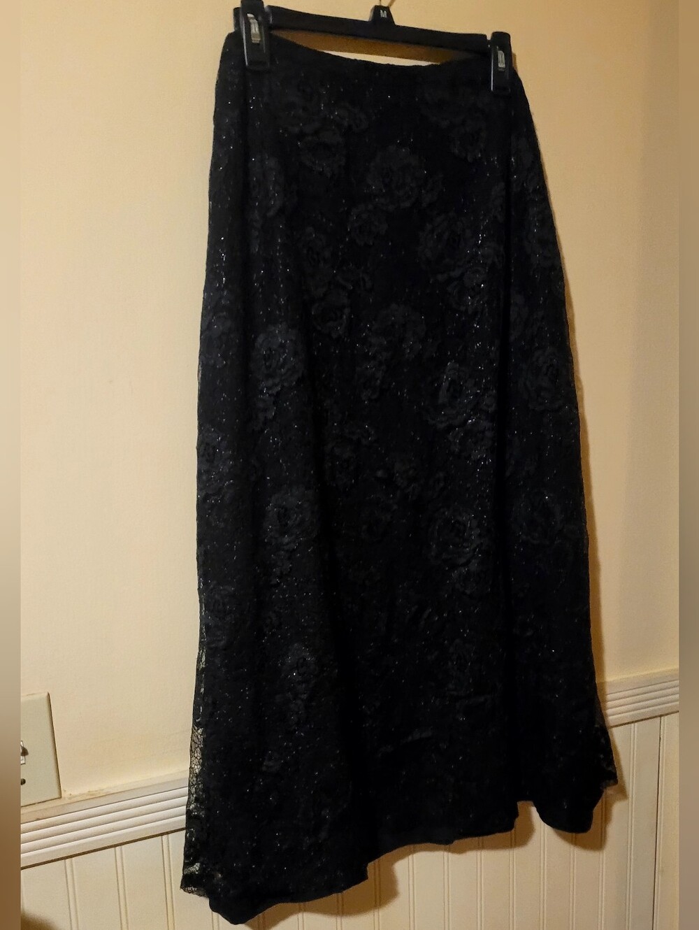 Carmen Marc Valvo Black Lace Maxi Skirt